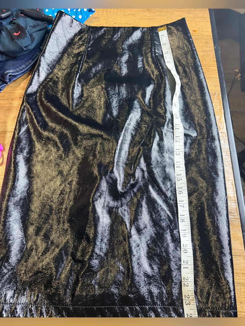 Forever 21 Black Shiny Patent Midi Skirt